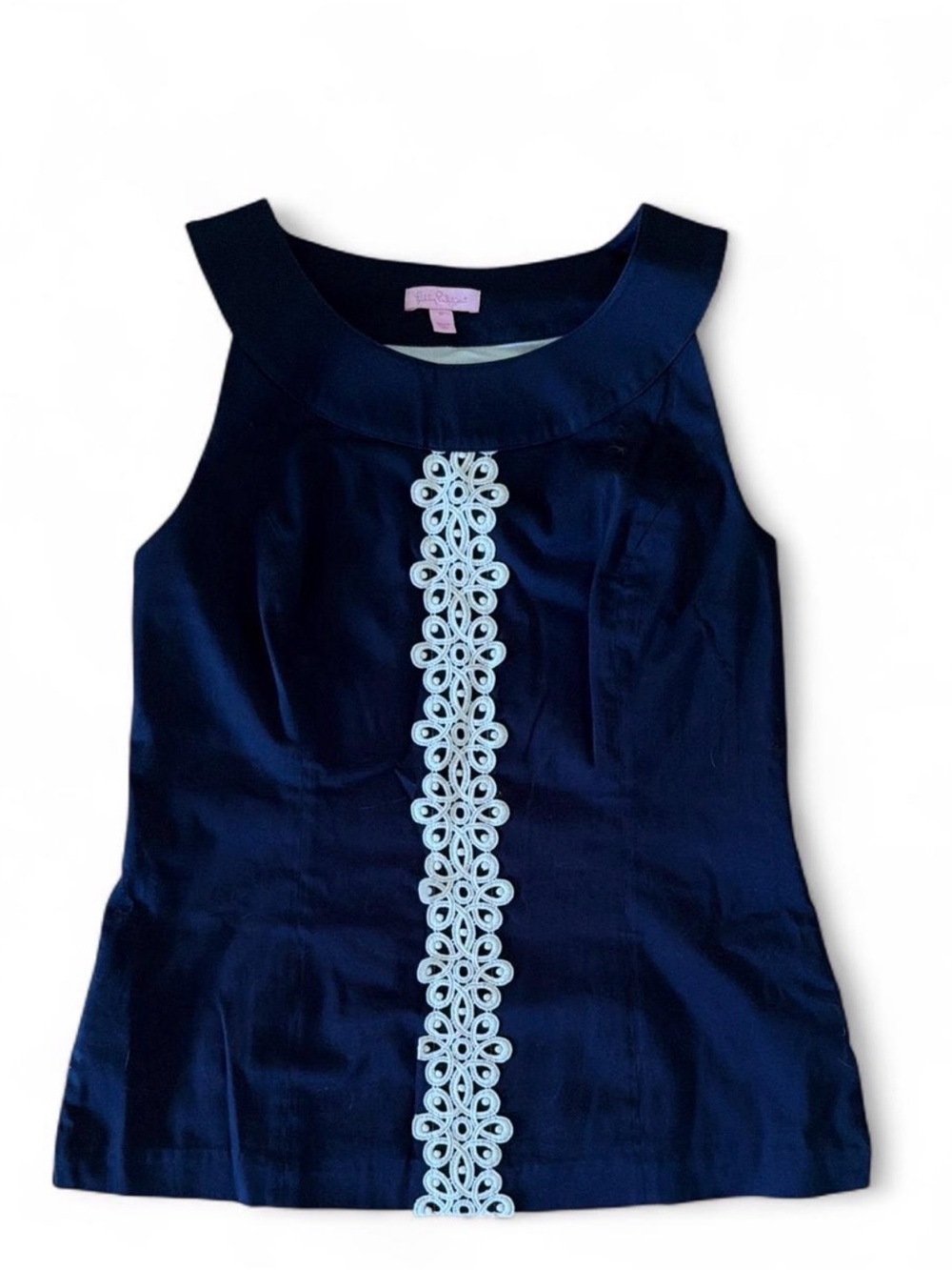 Lilly Pulitzer Navy Tank Top with White Lace Applique